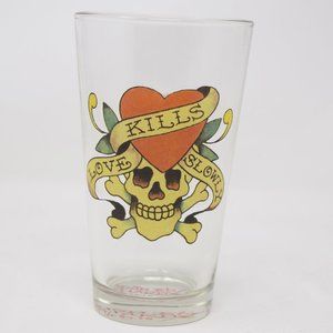 Ed Hardy Love Kills Slowly Beverage Glass Skull Heart Tattoo Beer Cocktail Bar